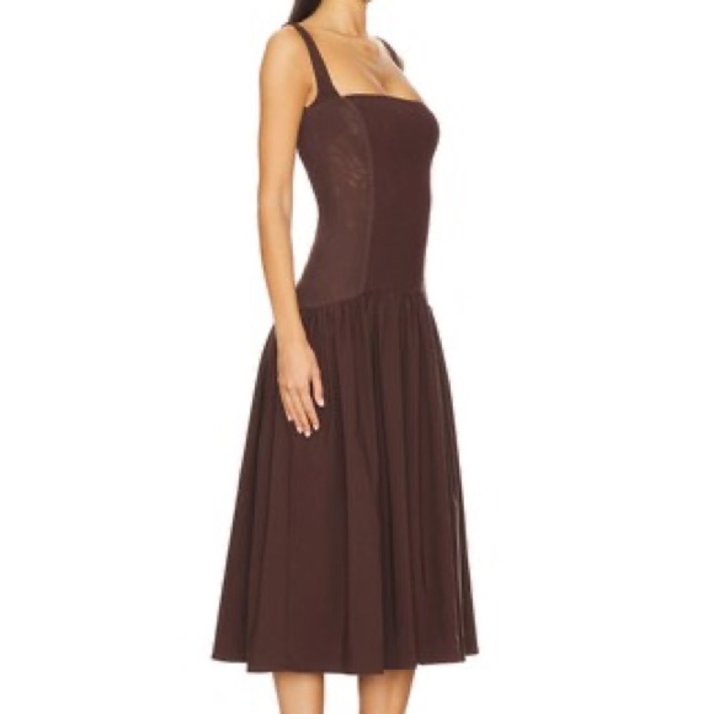 WeWoreWhat Smocked Drop Waist Midi Dress in Muted Eggplant - Picture 2 of 7